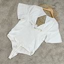 Abercrombie & Fitch  V-Neck Bodysuit Tie Front Smocked Linen Blend White Size XL Photo 6