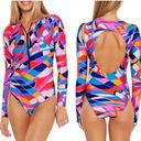 Trina Turk , New, Pink Vivid Vista Zip Front Paddle Suit Swimsuit, Size Large Photo 1