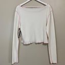 BP . Women’s Waffle Knit Boat Neck Crop Long Sleeve Tee White w/ Pink Trim NWT Photo 4