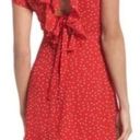 Bardot  x Revolve Red and White Polka Dot Ruffle Mini Faux Wrap Dress Tie Back Photo 1