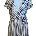 Everly  Blue  White Striped Tie Side Faux  Wrap Romper NWOT Size M Photo 0