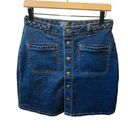 Harper  Dark Wash Denim Button Front Cable Trim Mini Skirt Size Medium Photo 0