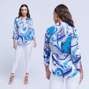 L'Agence L’Agence Dani Silk Blue Swirl Button Front Blouse Photo 3