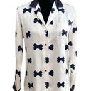 Kate Spade  White Satin Bow Print Button Down Pajama Top XS Photo 0