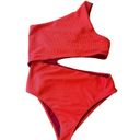 Beach Riot  Celine One Shoulder Cutout One Piece Red Ribbed Swimsuit Size XL Photo 2