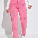 SheIn Pink Embroidered Star Mom Jeans Photo 0