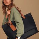 Lulus Weekend Traveler Black and Cognac Tote Bag Photo 1