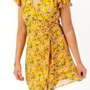 Harper Heritage  Dora Yellow Floral Ruffle Mini Short Sleeve Lined Wrap Dress M Photo 12