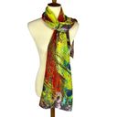 Cynthia Rowley 100% Silk Vibrant Colorful Peacock Feather Print Scarf 64” x 14” Photo 2