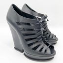 YSL  Hortense Black Leather Caged Heel Wedge Lace Up 37.5 Photo 0