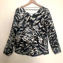 cupio  BLACK BLUE WHITE ORANGE ABSTRACT ROUND NECK LONG SLEEVE SHIRT BLOUSE TOP Photo 0