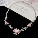 Creative Pink Love Heart Silver Plated Chain Necklace Punk Y2K Style‎ Neck Photo 6