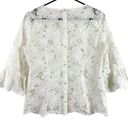 Rebecca Taylor  Adriana Floral Eyelet Ruffle Sleeve Sheer Pullover Blouse White 2 Photo 6