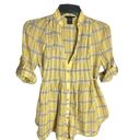 Moda International Gold, Gray, White Plaid w Gold Metallic Threading Shirt Wm S Photo 3