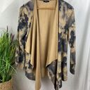 cupio  Tan & Black Faux Suede open Front Print Loose Cardigan Sweater L Photo 1