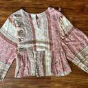 American Eagle  Women Pink Long Sleeve Embroidered Blouse Photo 2