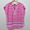 Talbots  | Pink Blue White Stripe Striped Blouse Cap Sleeve Tunic Linen | Size Me Photo 0