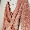 Lush Clothing Lush Rosewood Pink Shaggy V-Neck Knot Back Sweater Size Small Photo 6