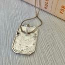 American Vintage Vintage “Jayne” Silver Tone Charm Pendant Necklace Rectangle Scroll Work Metallic Pin Photo 7