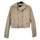 BCBGMAXAZRIA  Leather Double Zipper Jacket Cream/ Tan Size Large Photo 0