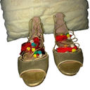 Betsey Johnson  𝅺Abree Gold Lace-up Pom-Pom Sandals Photo 6