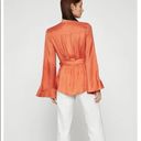 BCBGMAXAZRIA  Dotted Satin Wrap ASYMMETRIC BLOUSE Top Long Sleeve Orange S NEW Photo 4