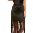 Lucy Paris Black Satin Fringe Midi Dress, S Photo 0