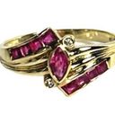 Ruby 14KT GENUINE  & DIAMOND ACCENT SOLID YELLOW GOLD VINATGE LOW PROFILE RING Photo 0