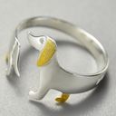 Artisan  Handmade Unique 925 Sterling Silver 14K Gold-plated Dachshund Ring Photo 3