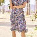 Talbots  Floral Flutter Sleeve‎ Tie Neck Ruffled Hem Multi Fit Flare Dress Photo 2