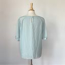 Calvin Klein Solid Pastel Blue Swiss Dot Silver Metallic Chiffon Short Sleeve Blouse Photo 5