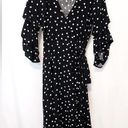 LULU’S BLACK AND WHITE POLK DOT TIERED RUFFLE 3/4 SLEEVE MIDI TIE WRAP DRESS Photo 0