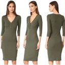 L'Agence L’Agence Aurora Ribbed Heathered Olive Green 3/4 Sleeve Henley Midi Dress Photo 1