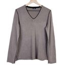 Magaschoni  100% Cashmere V-neck Long Sleeve Pullover Knit Sweater in Taupe Photo 6