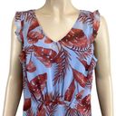 CAbi  Tropical Print Dress V-Neck Sleeveless Ruffle Trim Size Small Blue & Red Photo 5