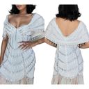 ASOS  Embellished Fringe Draped Shoulder White Cocktail Mini Dress Size 12 NWT Photo 2