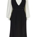 Cinq à Sept NEW NWT Cinq A Sept Ambre Pointed-Collar Belted Midi Dress Black/Ivory Photo 0