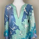 J. McLaughlin  Dress Women 2 Blue Silk Shift 3/4‎ Sleeves Split V-Neck Above Knee Photo 9