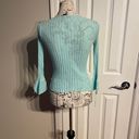 GUESS Jeans Vintage y2k Bolero Mint Ribbed Knit Flounce tie Sleeve Coquette Coastal Colorful Pastel Shrug Shawl Crop Cardigan ribbed summer fest western cottage Photo 3