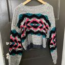 Free People Sweater Grey Pink Blue Printed Oversized Photo 1