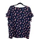 Lane Bryant  Navy Blue & Pink Butterfly Blouse Top Size 20 Ruffled Short Sleeves Photo 5