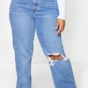 Pretty Little Thing  Plus Open Knee Long Leg Straight Leg Jean Light Blue Wash 14 Photo 0