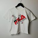 FILA  T Shirt Japanese Characters Raw Hem Crop Top Graphic Tee Short Sleeve Small Photo 7