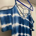 Caution to the Wind  Blue & White Tie Dye Off-the-Shoulder Fitted Maxi Dress - M Photo 3