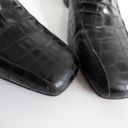 Via Spiga  90s Vintage Black Croc-Embossed Square Toe Leather Heeled Loafers Photo 5