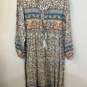 R. Vivimos Floral Tan Blue Boho Midi Dress 2X Size XXL Photo 0