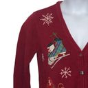 Basic Editions  Vintage Holiday Ice Skate Print Christmas Sweater Cardigan Small Photo 9