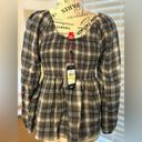 Tommy Hilfiger Tommy Jeans Womens Size Medium Plaid Peplum Smocked Top •Scoop Neck Long Sleeves Photo 2