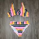 California Waves  Women's Baja Striped High-Waist/Leg Bikini Swim Bottoms sz L Photo 4