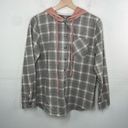 Apricot Lane Flannel Plaid Long Sleeve Front Button Closure With Hood Shirt Gray Small Cotton Photo 0